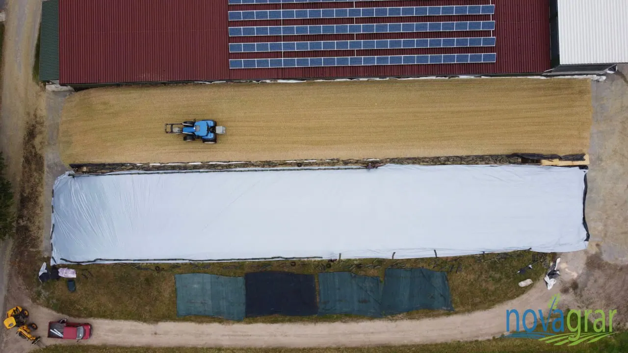Top view of a fully covered silage clamp