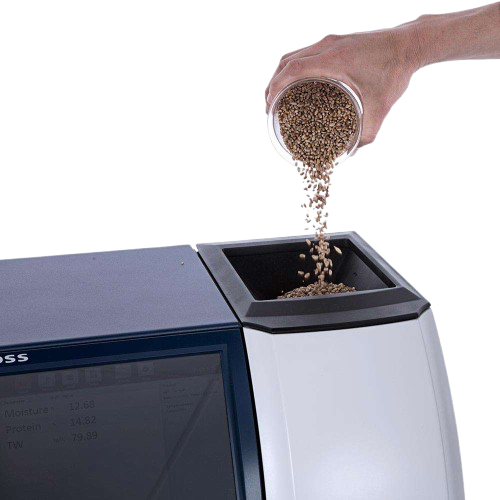 Pouring a whole-grain sample into FOSS Infratec